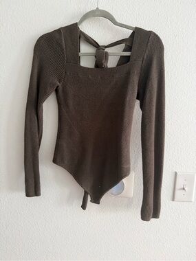 Abercrombie & Fitch Square Neck Tie-Back Knit Bodysuit - Brown